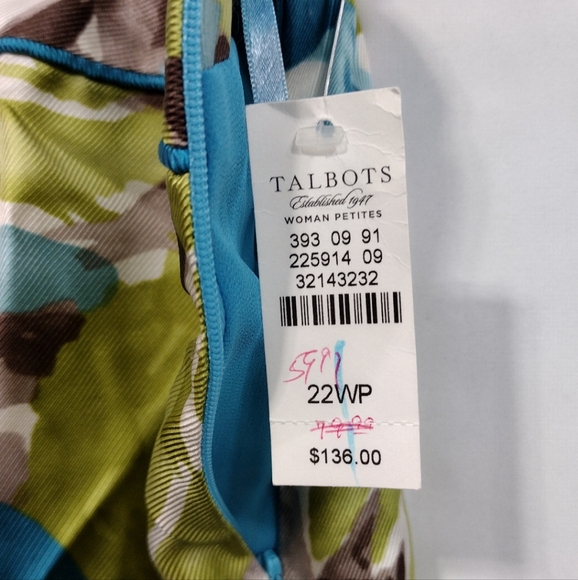 NWT Talbots 100% Silk Watercolor Floral Skirt Womens 22WP Bule Green Artsy Retro - Picture 8 of 10